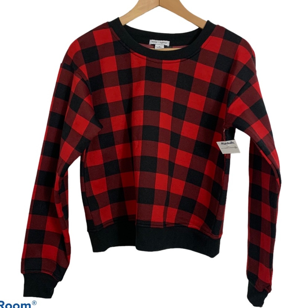 Better Together Buffalo Plaid Cropped Sweatshirt Ladies Sz M